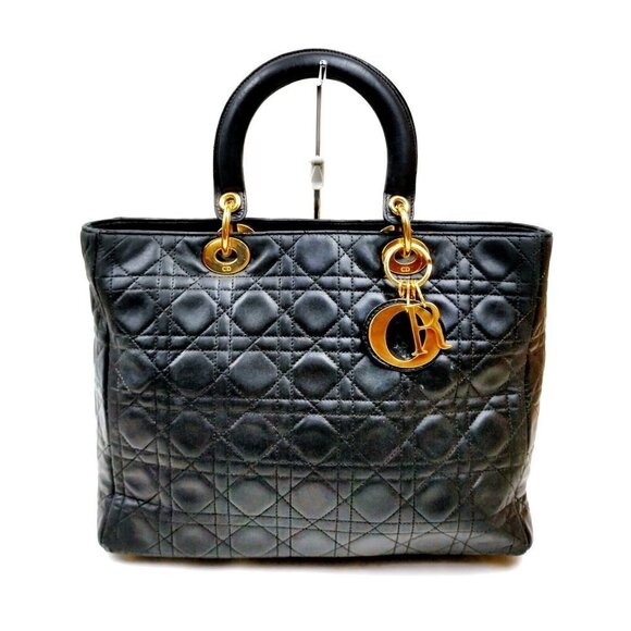 Dior Handbags - Christian Dior Lady Hand Bag Black Leather
